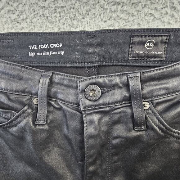 AG Adriano Goldschmied Pants 24 The Jodi Crop Coated Black High Rise Slim Flare - Picture 7 of 8
